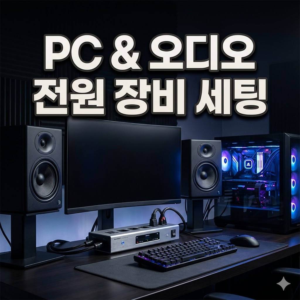 오디오 화이트 노이즈 및 PC 고주파음 저감을 위한 알루미늄 멀티탭과 차폐 트랜스 장비 세팅 비교표