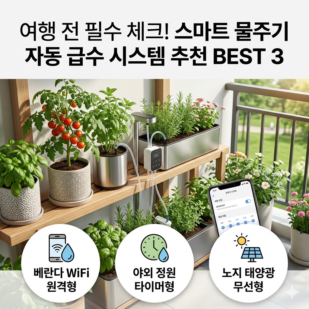 아파트 베란다 및 노지 텃밭용 자동 급수 시스템 WiFi 타이머 태양광 모델 비교