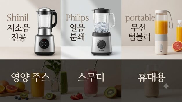 한여름 홈카페 과일 스무디 및 강력 얼음 분쇄를 위한 필립스 프로파워 5000 초고속 블렌더와 아침 저소음용 신일 프리미엄 믹서기 추천 순위 및 무선 텀블러 소비전력 비교 팩트 스니펫