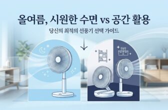 에어컨 보조용 및 수면용으로 적합한 2026년형 저소음 고효율 BLDC 선풍기 추천 비교표. 소음이 없는 신일 무소음 14인치 스탠드형 모델과 원룸 수납에 용이한 슈어홈 무선 접이식 폴딩팬 스펙 대조 팩트 스니펫