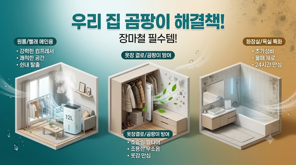 장마철 원룸 자취방 빨래 건조용 대성쎌틱 12L 컴프레서 제습기와 옷장 곰팡이 방지용 에어베리 초슬림 펠티어 미니 제습기 추천 순위 및 소음 비교 팩트 스니펫