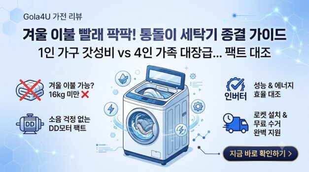 1인 가구 원룸을 위한 가성비 소형 세탁기부터 겨울 이불 빨래가 가능한 삼성 그랑데 및 LG 16kg 이상 대용량까지 2026년 통돌이 세탁기 추천 구매 가이드 스니펫