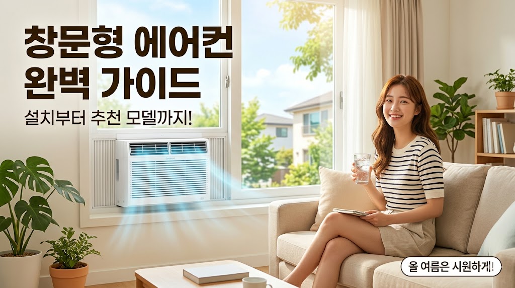 실외기 설치가 불가능한 원룸 및 작은방 자가설치를 위한 2026년형 저소음 창문형 에어컨 추천 가이드. 삼성 비스포크 무풍 윈도우핏 및 파세코 듀얼 인버터 프리미엄 신제품 스펙 대조 스니펫