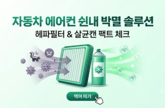 여름철 차량 에어컨 곰팡이 균과 배기가스 유해 매연 냄새를 완전히 방어하기 위해 활성탄 및 H11 헤파 필터를 장착하고 원터치 연막 살균 탈취캔을 가동하는 방법 대조 스니펫