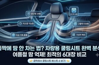 여름철 자동차 실내 온도 상승 대비 및 땀 방지를 위한 차량용 쿨링시트 통풍방석 추천 가이드. DP 24팬 분산형 쿨시트, 무한시온 지능형 16팬, 화물차용 1만 원대 가성비 매쉬 방석 스펙 비교 대문 스니펫