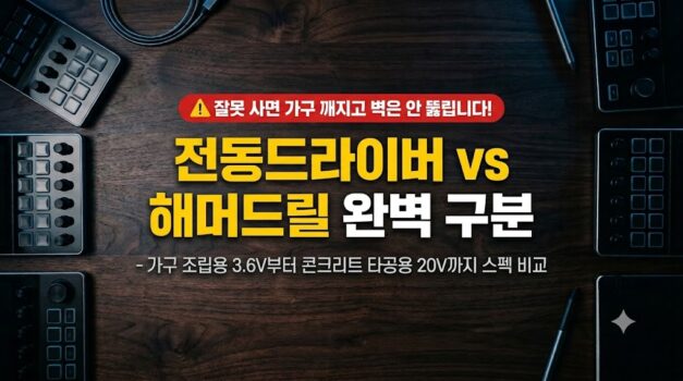 가정용 3.6V 전동드라이버와 18V 해머드릴의 외형 및 용도별 스펙 차이를 비교한 썸네일