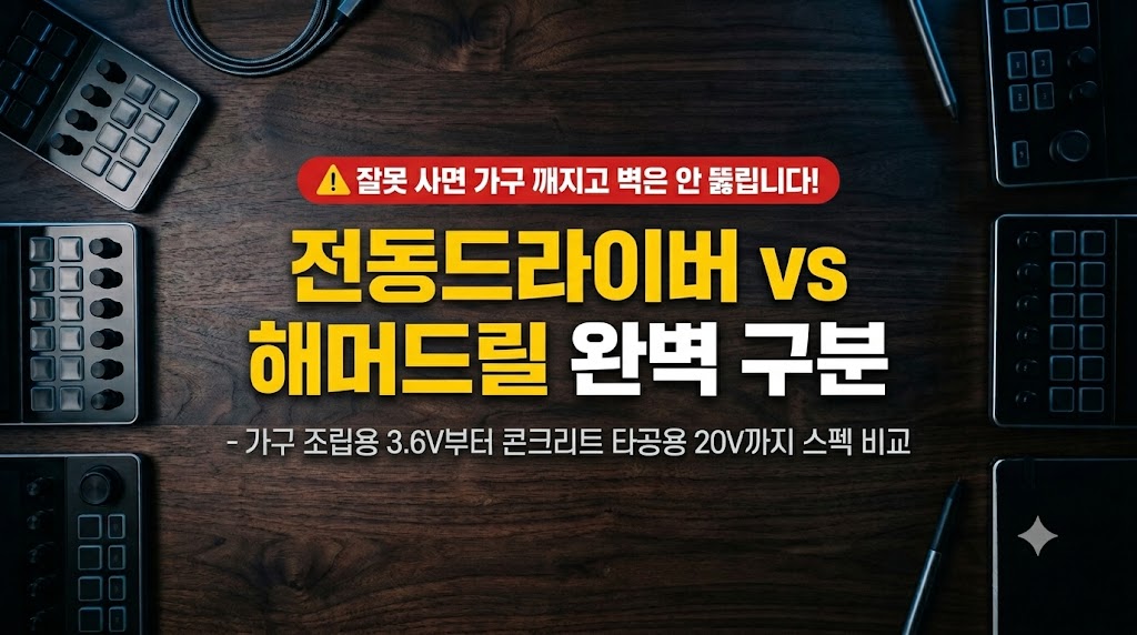 가정용 3.6V 전동드라이버와 18V 해머드릴의 외형 및 용도별 스펙 차이를 비교한 썸네일