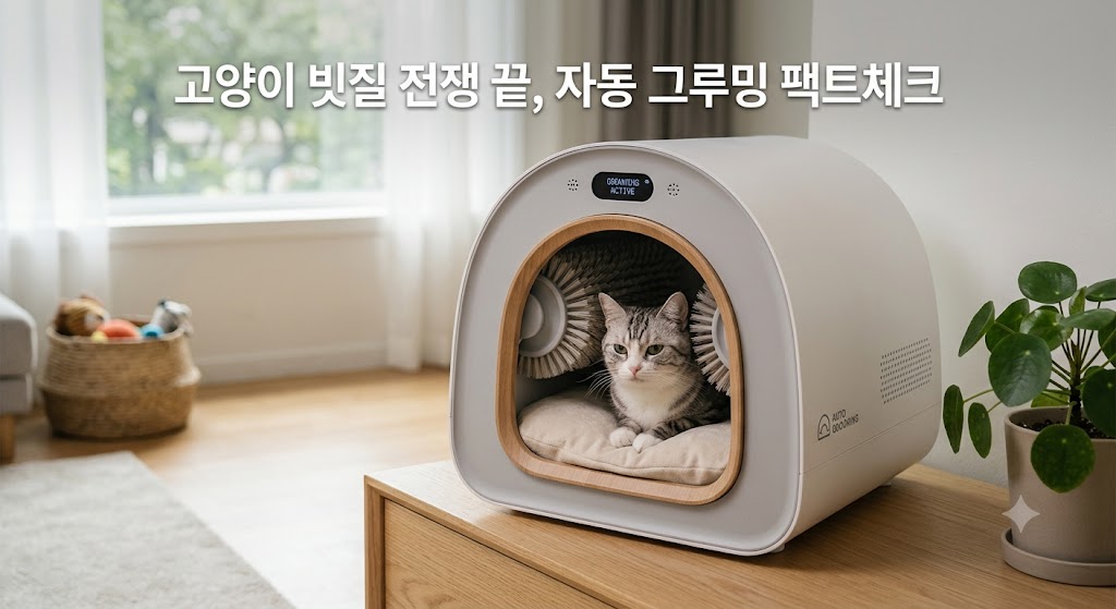 고양이 털 날림을 원천 차단하고 죽은 털을 90퍼센트 수거해주는 자동 셀프 그루밍 하우스 포스윙 프로 네오 외관 및 펫테리어 디자인 안내 썸네일