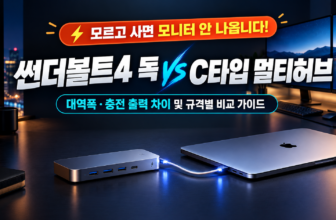 썬더볼트4 도킹스테이션과 USB-C 멀티허브의 대역폭 및 모니터 연결 스펙 차이를 비교한 가이드 썸네일