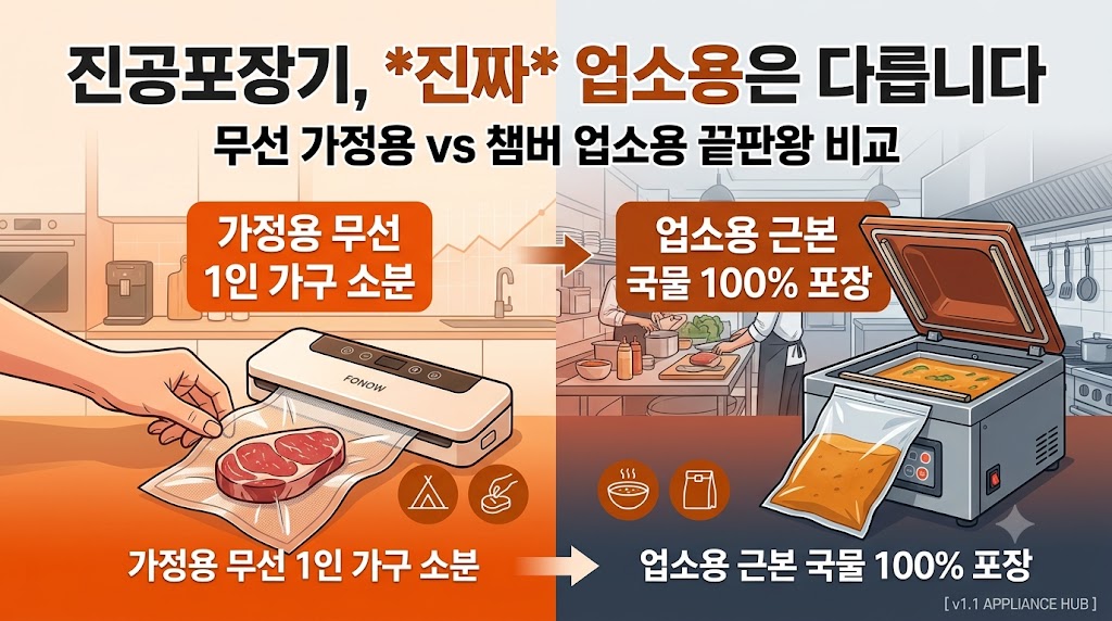 가정용 무선 진공포장기와 식당 업소용 챔버형 진공포장기 액체 포장 차이 및 추천 가이드