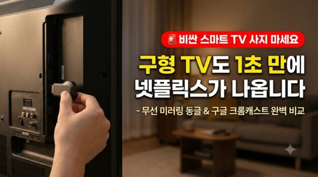 구형 TV 모니터 스마트폰 화면 연결 무선 미러링 동글 구글 크롬캐스트 5세대 4K 넷플릭스 캠핑 빔프로젝터 추천 썸네일