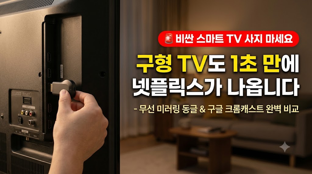 구형 TV 모니터 스마트폰 화면 연결 무선 미러링 동글 구글 크롬캐스트 5세대 4K 넷플릭스 캠핑 빔프로젝터 추천 썸네일